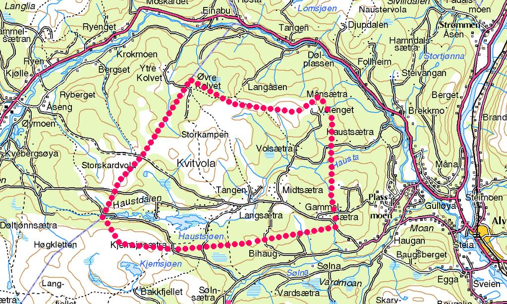 3. OMTALE AV KARTLEGGINGSOMRÅDET 3.1 Oversikt Det kartlagte området ligg i Høstdalen vest i Alvdal kommune i Hedmark. Høstdalen skjer seg inn frå aust i det området som blir kalla Alvdal vestfjell.