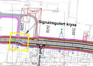 12. Norestraen Sør presentasjon av planlagt løsning I Norestraen Sør er det planlagt én løsning. Den vil være fysisk i konflikt med tre verneverdige bygg fordelt på to bruksnummer.