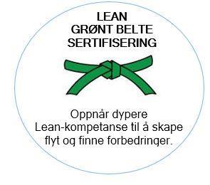Lean Grønt belte sertifisering Lean grønt belte sertifisering er det 2. nivået i Lean utdannelsen.