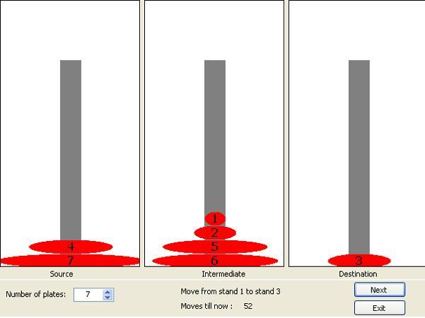 The puzzle starts with the disks in a neat stack in ascending order of size on one peg, the smallest at the top, thus making a conical shape.