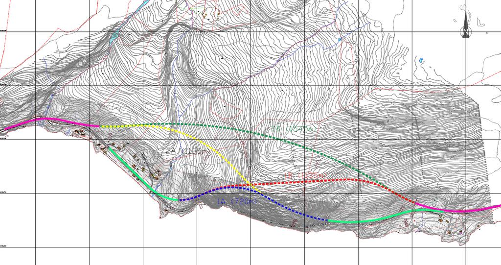 - 1A Golten- Bjørgaskjær, 720 m tunnel, 141 mill. kr (blå linje) - 1B Golten - Beggevik, 1135 m tunnel, 156 mill. kr (raud linje) - 2A Rasteplass - Bjørgaskjær, 1150 m tunnel, 186 mill.