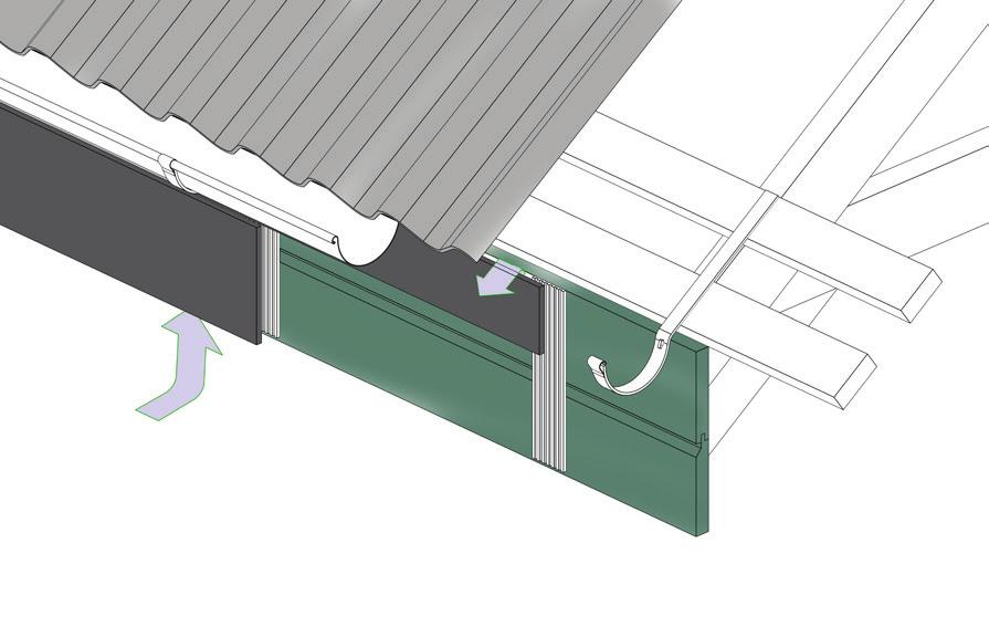 14. CEDRAL PANEL PÅ GESIMS Når Cedral Panel monteres på en gesims med en høyde på maks. 500 mm kan det ventilerte hulrommet reduseres til 6 mm.