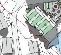 Sol/skygge 21. juni da bygg E1 og E2 vil påverke sol forholdet på det meste. Vegen er nå regulert stengt frå planområdets side.