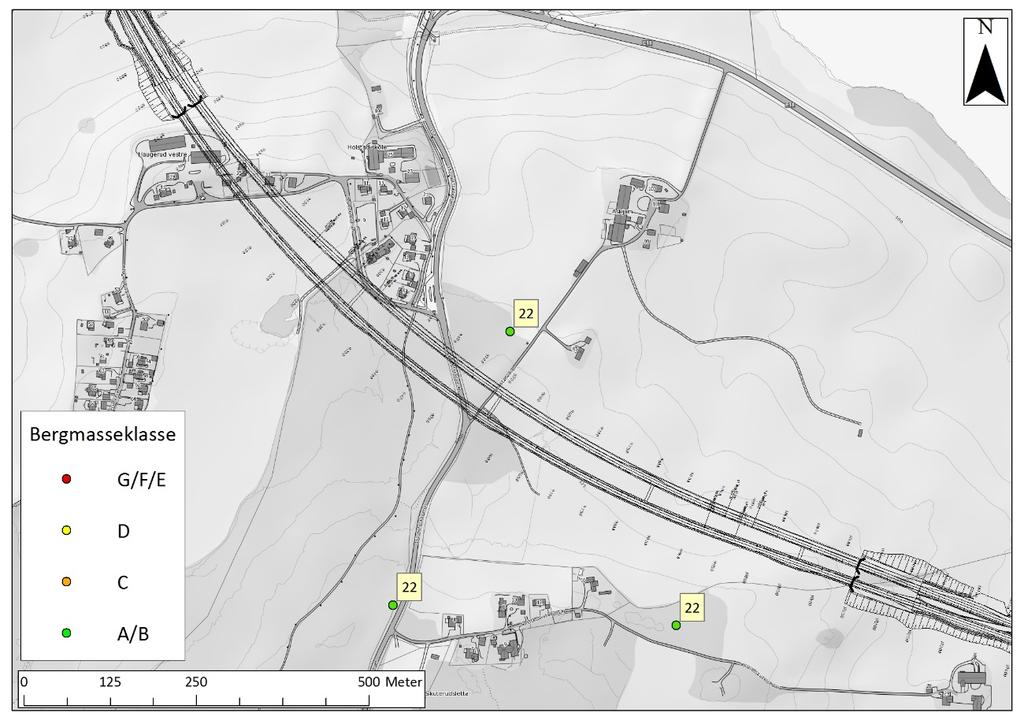9 Bergmassekvalitet Figur 21: Registrerte Q-verdier ved Holstadtunnelen (fra kommunedelplanen). 9.