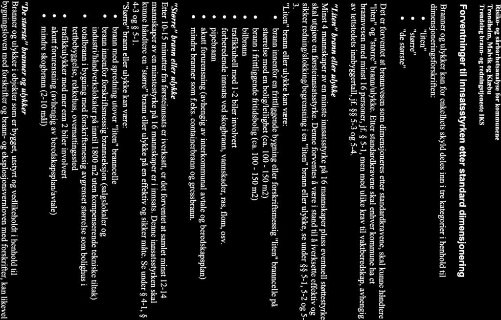 Risiko- og sårbarhetsanalyse for kommunene Trondheim, Malvik og Klæbu Trøndelag brann- og redningstjeneste IKS Forventninger til innsatsstyrken etter standard dimensjonering Branner og ulykker kan