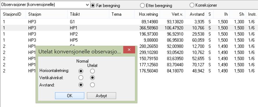 Hvis vi klikker på ordet «Faktor», blir observasjonene sortert slik at de største grove feilene kommer øverst.