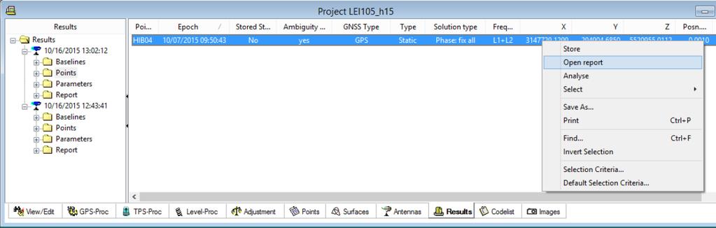 Vi henter fram rapporten: Results - Baseline HIB01 - HIB04 Project Information Project name: LEI105_h15 Date created: 10/16/2015 12:11:39 Time zone: 2h 00' Coordinate system name: WGS 1984