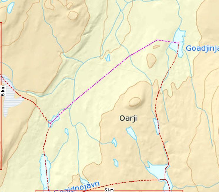 Eget forslag K Flytting av løype mellom Geadnojavri - Justinjavre til Bissojavri nord for Oarji til