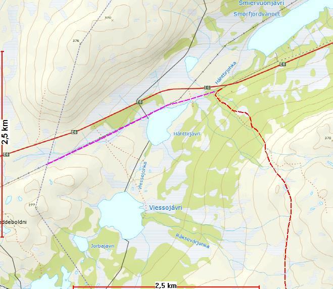 Eget forslag B og forslag 8 d Tilknytningsløype til Kvalsund.