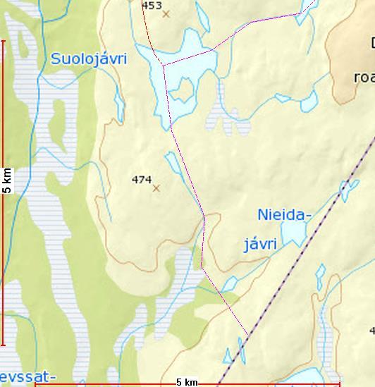 Eget forslag L Tilknytningsløype til Karasjok. Fra Soulojavri(Holmvann) via Nieidajavri (Pikelvdalen) til Astiijavri.