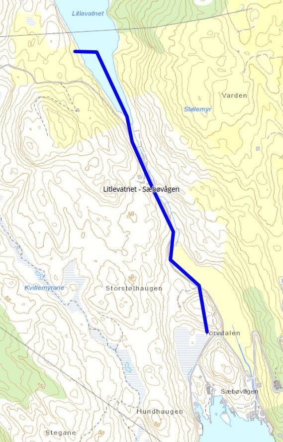 Kommunedelplan for vassforsyning 27 Litlevatnet Sæbøvågen Det skal etableras ny leidning mellom Litlevatnet og Sæbøvågen, da eksisterande leidning er gammal PVC av dårlig kvalitet og har for liten