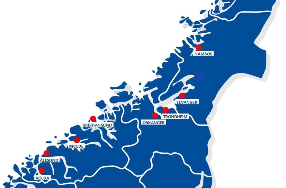 Oversikt over Hemits kontorsteder Trondheim og Levanger Et eget prosjekt, «Hemit Nybygg», planla og forberedte flyttinger for Hemit i Trondheim og Levanger 2016.