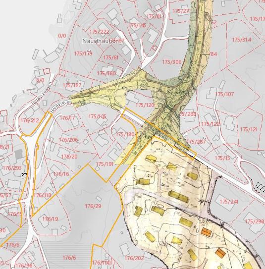 del av regulert offentlig vei fra nord reguleres om til grøntareal og gangvei som følge av planforslaget. Figur 4.