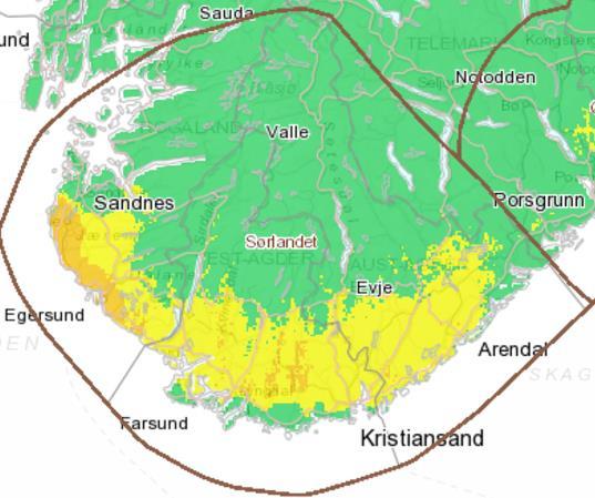 Tabell 1. Dager i perioden 31. august 2014 til 28. februar 2015 med utslag i Hydmet-indeksen i samme område som Sørlands-indeksen dekker.