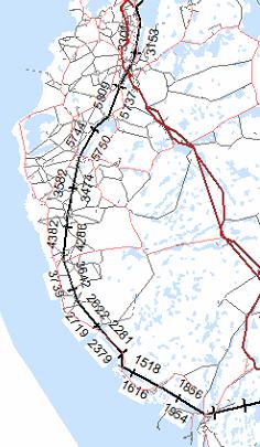 I et snitt sør for Bryne er det beregnet at: - 0-alternativet gir 6901 passasjerer per døgn i 2050 - Ny E39 i indre korridor (alt.