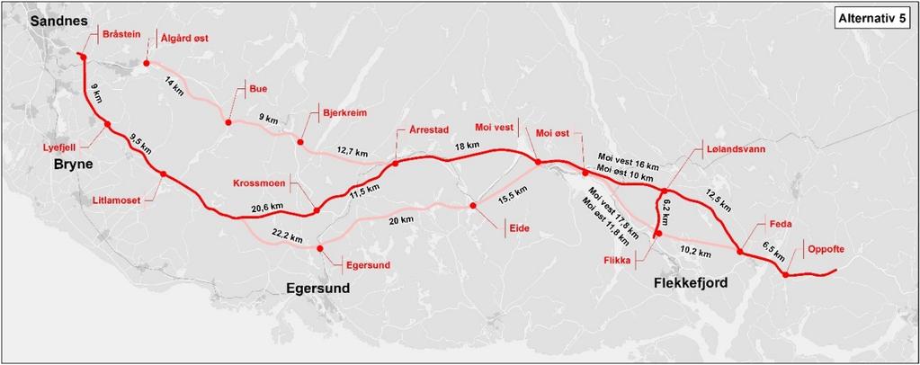 Figur 5 Alternativ 4 Ytre korridor via Flikka til Osli Figur 6 Alternativ 5 Midtre