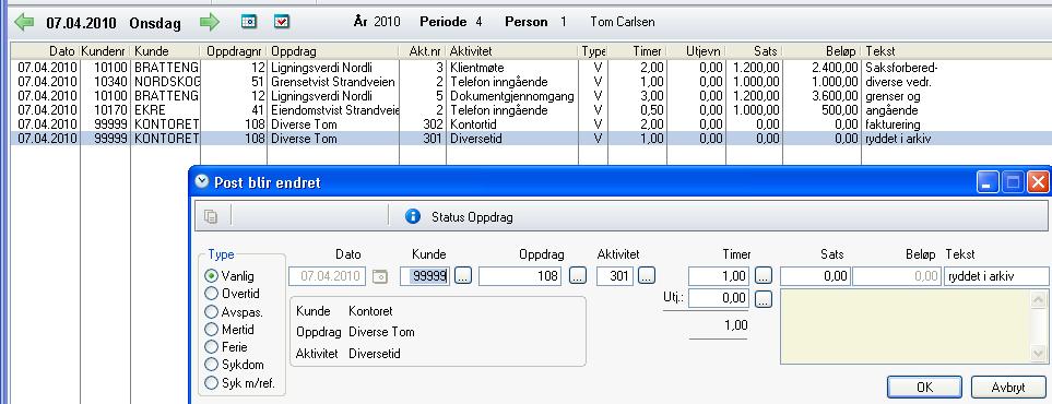 ikke arbeidstiden, kun faktureringen. I fakturavedlegget kan man velge å vise eller skjule utjevningstimer.