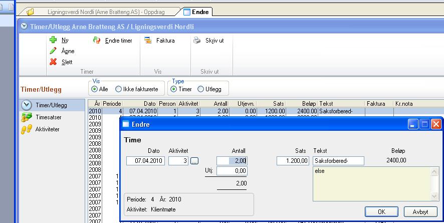 På denne siden kan man også legge inn timesatser som avviker fra den timesatsen som normalt hentes fra personk