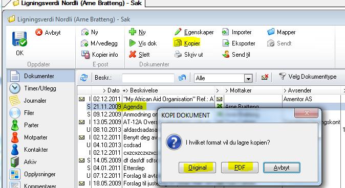 Kopiere dokument Når et dokument i Advisor skal kopieres må man benytte kopierfunksjonen på oppdrag/sakskortet