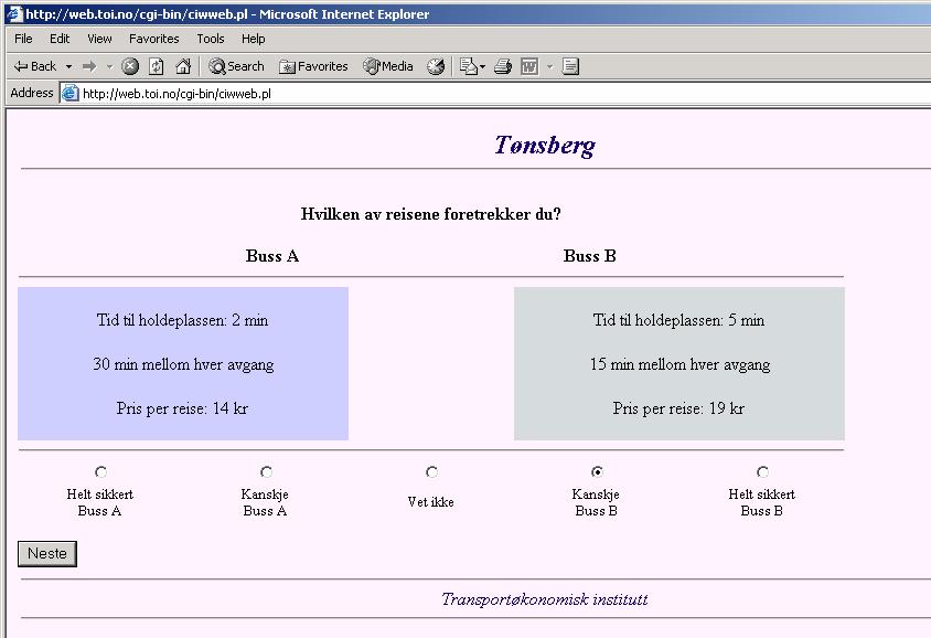 3 Kort om SP-metoden 1 Metoden som er brukt til å kartlegge trafikantenes preferanser kalles Stated Preference (SP).