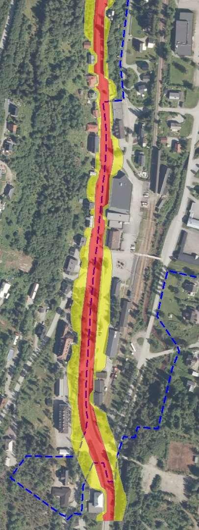 Støysonekart fra Sundli Plan til høyre. Det er stort avvik mellom de to beregningene når det gjelder avgrensning av gul og rød sone.