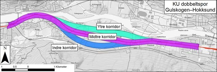 Korridoralternativene i konsekvensutredningen er i hht.