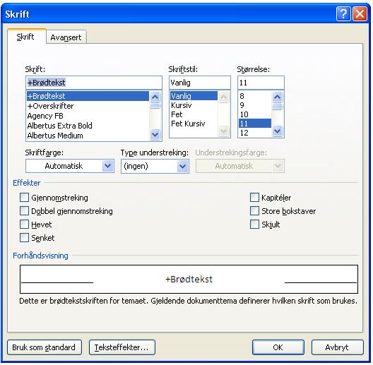 Dialogboks for valg av skrifttype 2) Endre marger. eller Alt p for Sideoppsett c for Marger Bla med piltast til en av de forhåndsdefinerte innstillingene a for Egendefinerte marger.