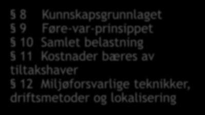 7 8 Kunnskapsgrunnlaget 9 Føre-var-prinsippet 10 Samlet belastning 11