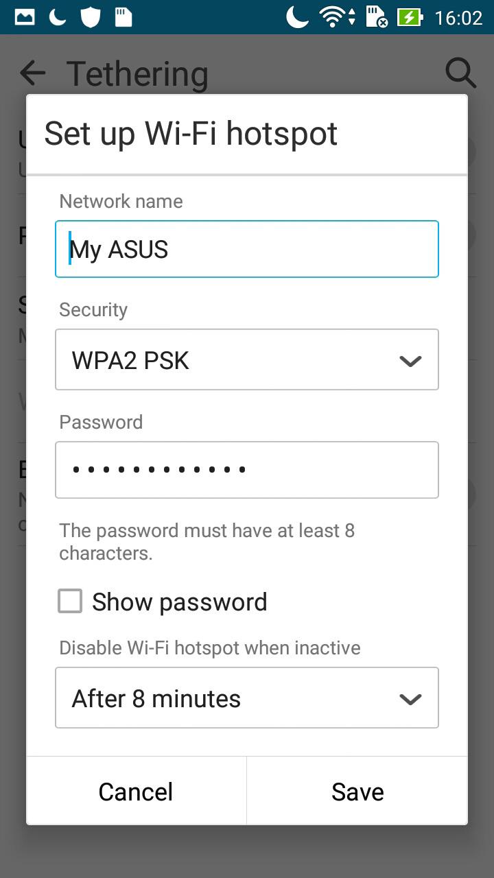 Internettdeling Når en Wi-Fi-tjeneste ikke er tilgjengelig, kan du bruke ASUS-nettbrettet som et modem eller gjøre det om til et Wi-Fi-tilgangspunkt for å få tilgang til Internett fra bærbare