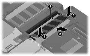 b. Ta tak i kantene av minnemodulen (2), og trekk den forsiktig ut av minnesporet. Plasser minnemodulen i en anti-elektrostatisk pose for å beskytte den etter at du har tatt den ut. 10.