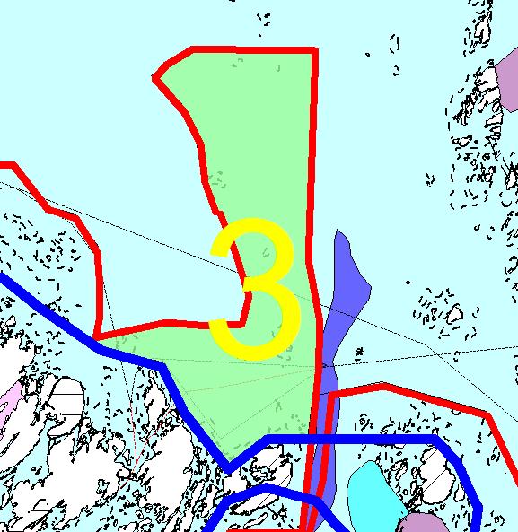 Konsekvensutredning av flerbruksareal med tillatt akvakultur i område 3 vist med gult tall og grønn farge i kartskisse nedenfor Miljø og naturressurser Naturmangfold, marine naturtyper Jord og