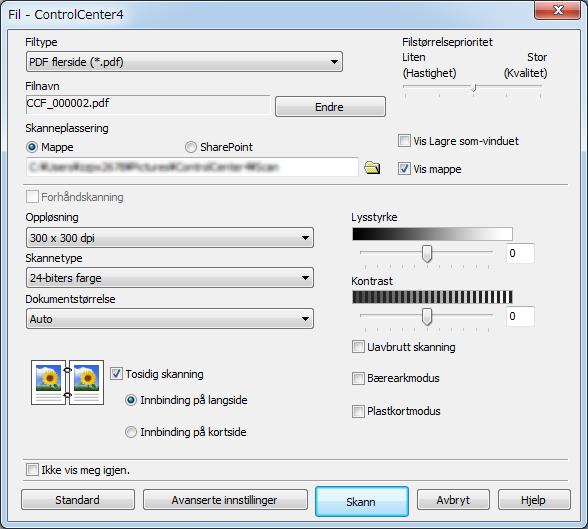 Skanne ved hjelp av datamaskinen Skanne til fil 6 Med funksjonen Skann til fil kan du skanne et bilde til en mappe på harddisken i et støttet filformat.