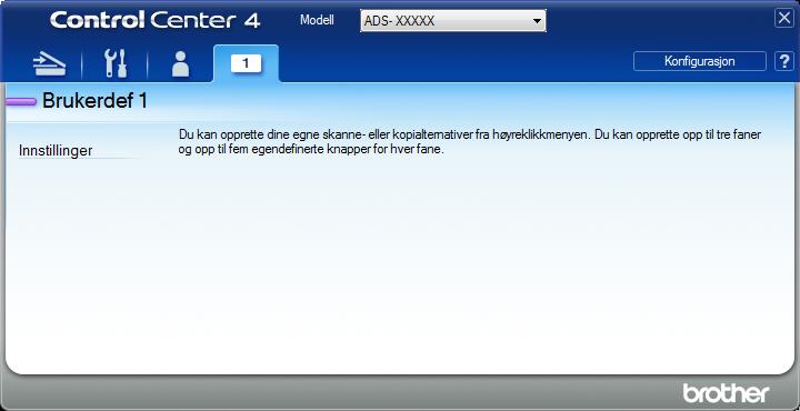 Skanne ved hjelp av datamaskinen Opprette en egendefinert fane (ControlCenter4 Avansert modus) (Windows ) 6 Du kan opprette opptil tre egendefinerte faner, inkludert opptil fem tilpassede knapper per