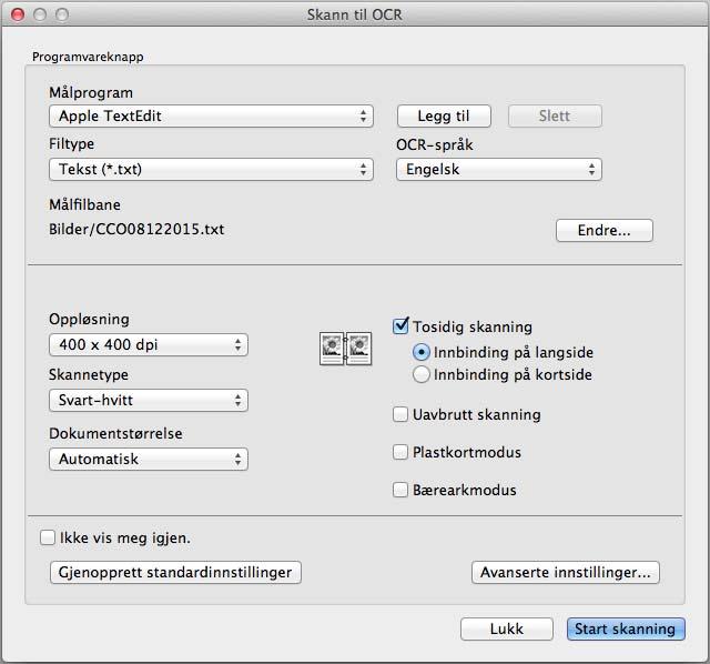 Skanne ved hjelp av datamaskinen Skanne til OCR 6 Med funksjonen Skann til OCR kan du skanne og konvertere et dokument til tekst som kan redigeres i et tekstbehandlingsprogram.