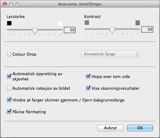 Skanne ved hjelp av kontrollpanelet Innstilling Beskrivelse Anvendbar funksjon Bilde OCR E-post Fil Plastkortmodus Skann kort, for eksempel førerkort eller forsikringskort, ved hjelp av disse