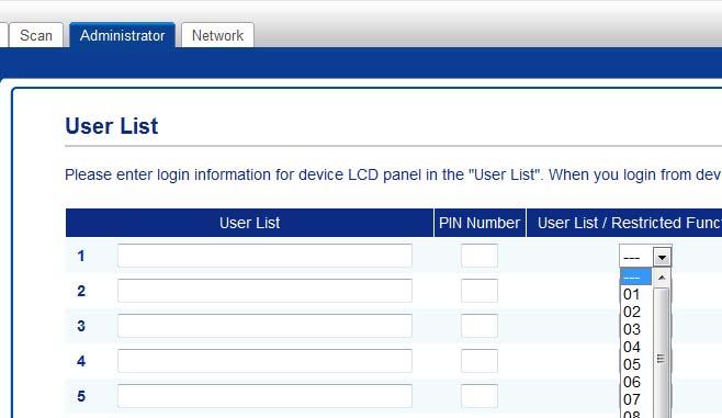 Generell informasjon 0 Velg User List / Restricted Functions (Brukerliste /