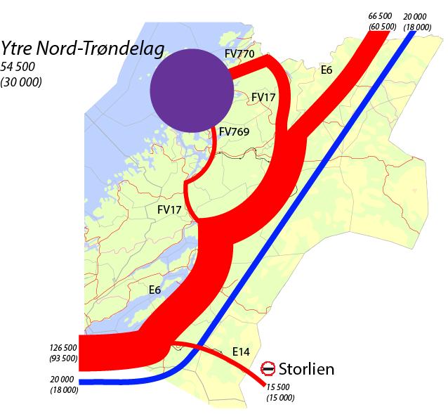 Figur 4-4: Transportstrømmer av fersk laks og ørret fra slakterier i Nord-Trøndelag. Tall i tonn. Situasjonen i 2013 (2007 i parentes).