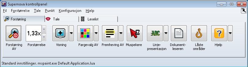 hjelpenivå for tale og punktskrift Sette noen leselistinnstillinger Disse innstillingene er også tilgjengelige fra SuperNova kontrollpanel. Flere av innstillingene omtales nærmere nedenfor.