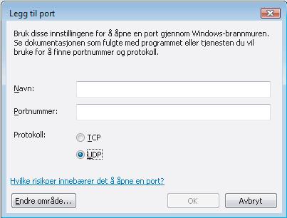 Kontroller at det er merket av for UDP. Klikk deretter OK.