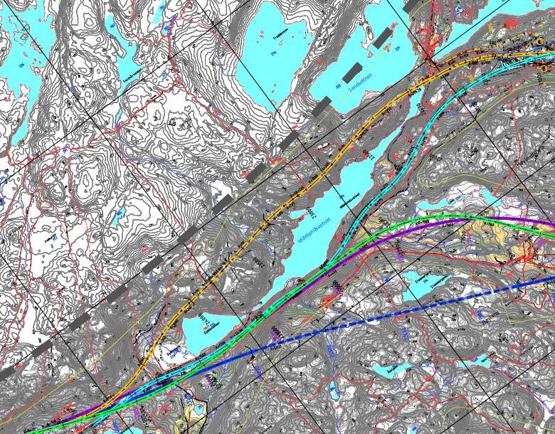 Figur 40: Oransje korridor på nordsiden av Iddelandsvann og Dyblevann. Kart er orientert mot nordøst. 3.
