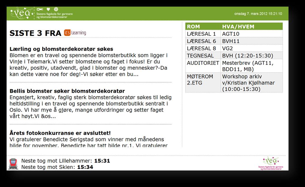 Denne siden kan ikke endres fra infoskjerm-nettsiden. Den leser nyheter automatisk fra it s learnings forside.