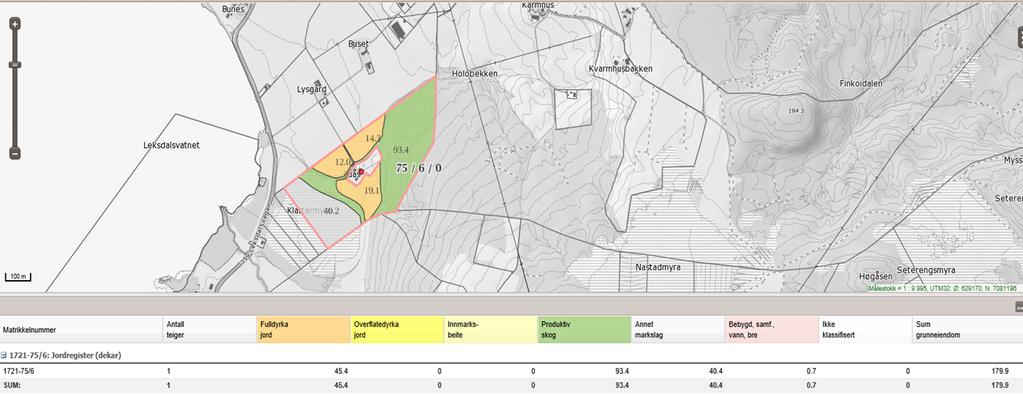 Innherred samkommune - Landbruk og naturforvaltningen Side 2 av 5 Kilde: Nibio sine gårdskart på internett 5.4.2017 Eiendommen er ubebygd. Kjøpesummen er avtalt til 700.000 kr. Fig.