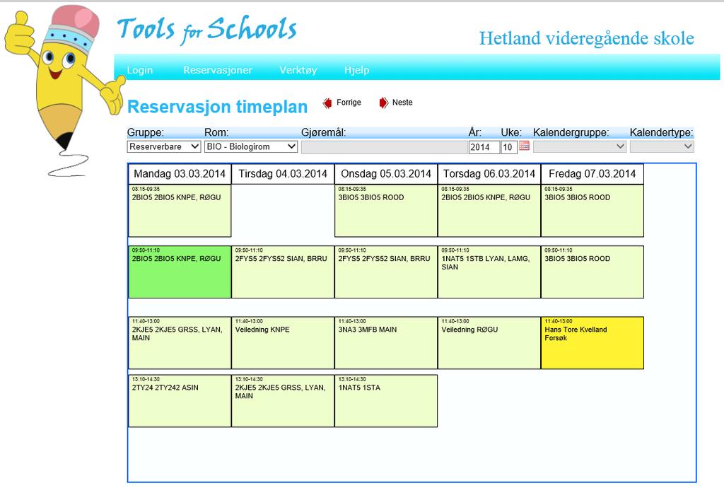 - 4 2 Ikke påloggende brukere Brukerne som ikke er pålogget har tilgang til å se på reservasjoner, faste økter (timeplan), kalender og eventuelle periodeplaner kan leses.