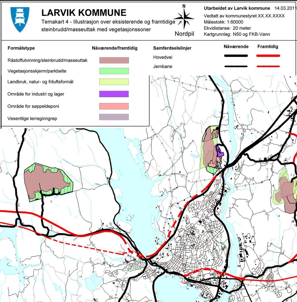 Reguleringsplan E18 Larvik Forslag til planprogram for disponering av overskuddsmasser Figur 2-4: Kommunedelplanen for