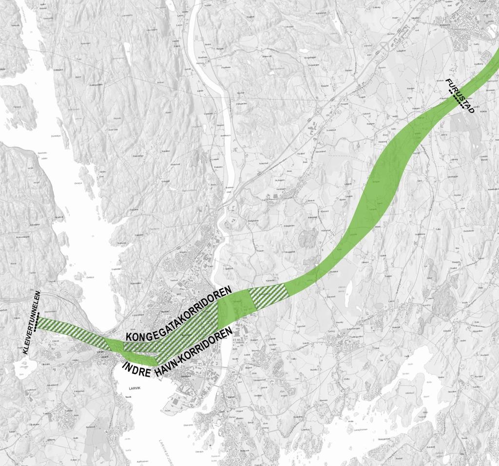 Furustad-Larvik Kongegatakorridoren Kort reisetid Sandefjord-Larvik Sentral stasjonslokalisering Unngår kulturmiljøet tilknyttet