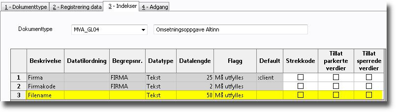 Legg til en rad i skillekort 3-Indekser, og registrer følgende verdier: Felt Beskrivelse