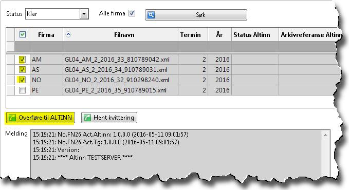 Innsending Altinn Etter at Avgiftsoppgave Altinn (GL04) har generert XML-fil, oppdatert Dokumentarkiv i Firmaopplysninger og tabell a47fn26vatreport vil du kunne