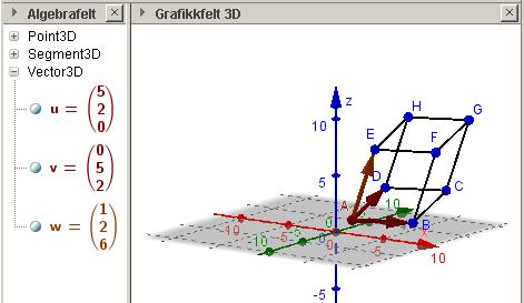 Med vektorene på komponentform, a=[ x a, y a, z a ] b=[ x b, y b, z b ] c=[ x c, y c, z c ] får vi at ( a b) c= x a y a z a x b y b z b x c y c z c = D - og volumet av parallellepipedet er V = D