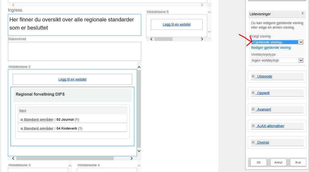 8. Velg rediger webdel fra menyen som dukker opp 9.