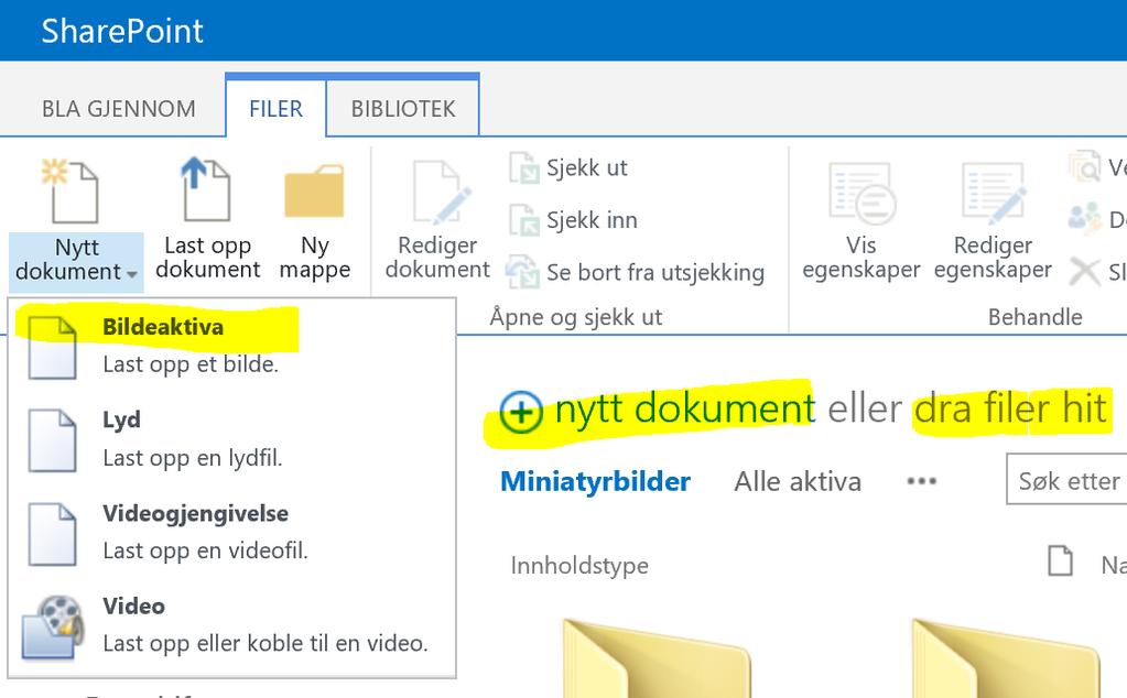 Hvordan publisere nyhet 1. Last opp bildene du skal bruke i saken slik a. Stå på siste publiserte nyhet b. Velg tannhjul c. Velg områdehandling d. Velg biblioteket «Bilder» e.